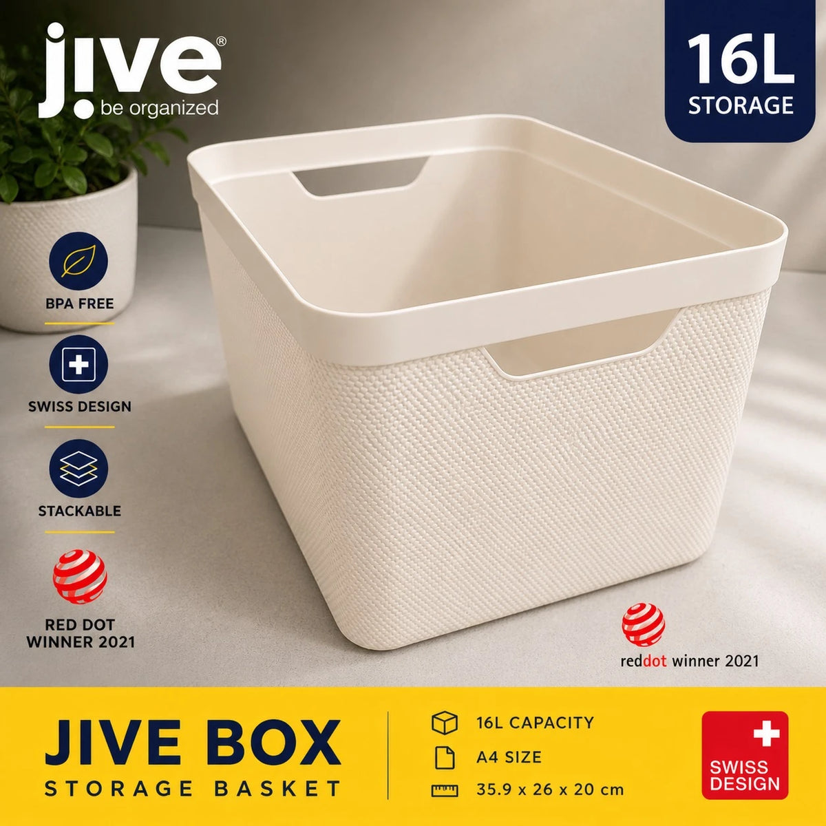 Rotho ive Box Storage Basket Organizer Bin 16L A4 Stackable Plastic Storage Container Home Office Shelf Organizer Swiss Design