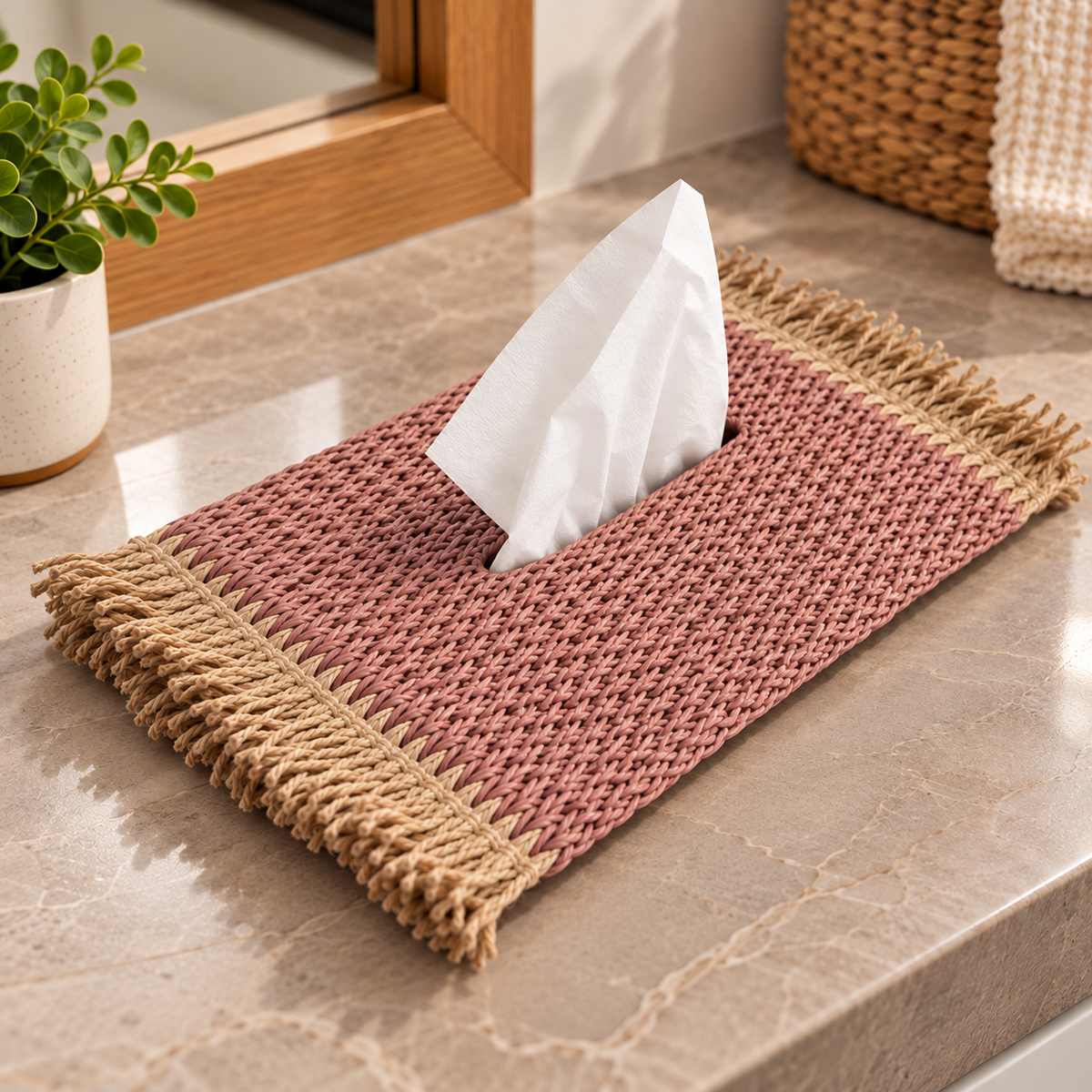Woven Fringed Tissue Box Cover