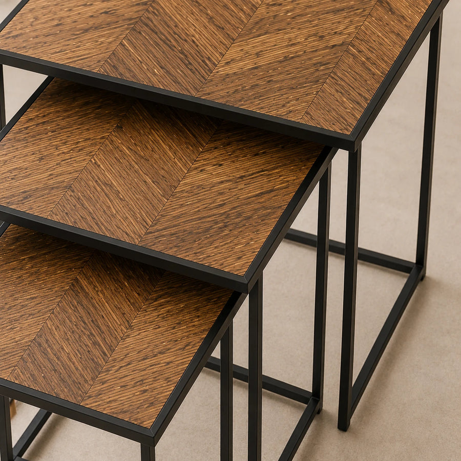 Table Set 3 Piece Nesting Modern Wooden Side Tables Coffee Tables Living Room Furniture Space Saving Tables