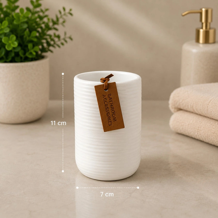 Sanitary Ceramic Bathroom Accessories Set Soap Dispenser Toothbrush Holders Soap Dish Matte Black Ribbed Design