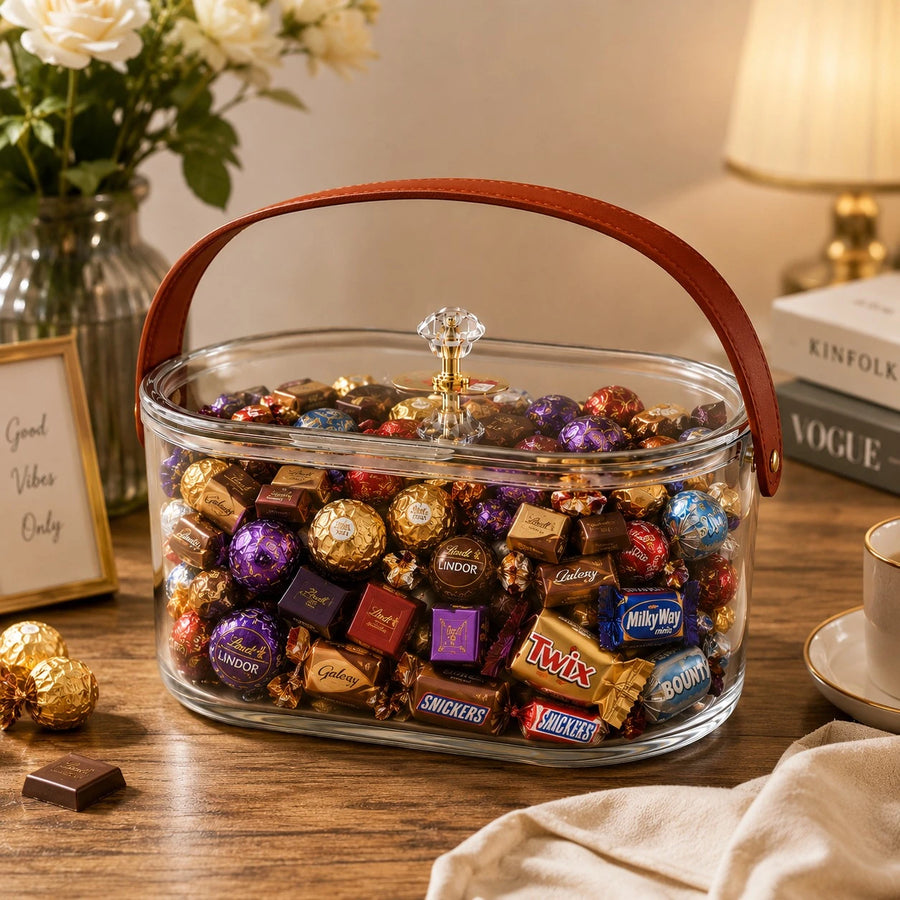 Clear Plexi Storage Container With Carry Handle Transparent Organizer Box Candy Nuts Snack Holder