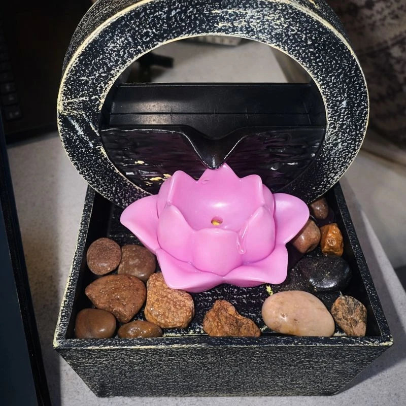 Indoor Tabletop Water Fountain Decorative Lotus Zen Relaxation Home Office Desk Bedroom Meditation Feng Shui Decor