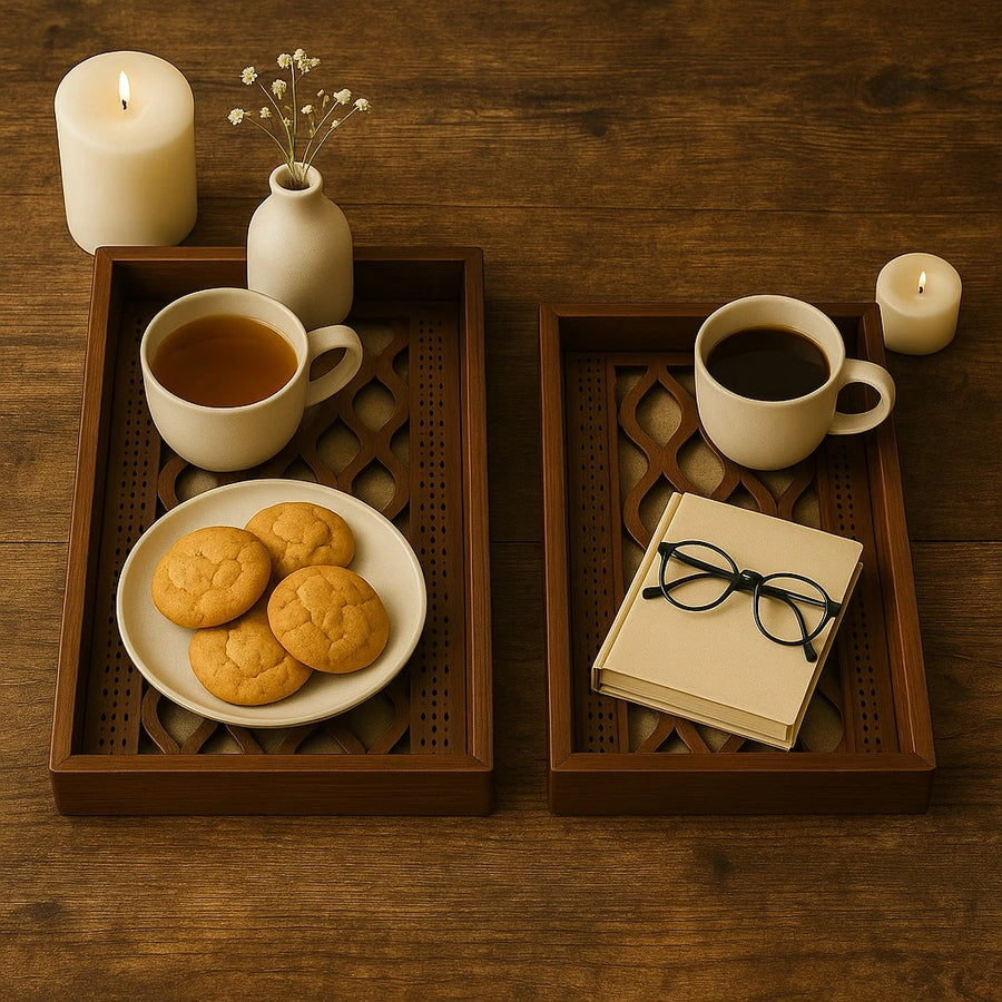 Set of 2 Decorative Wooden Trays