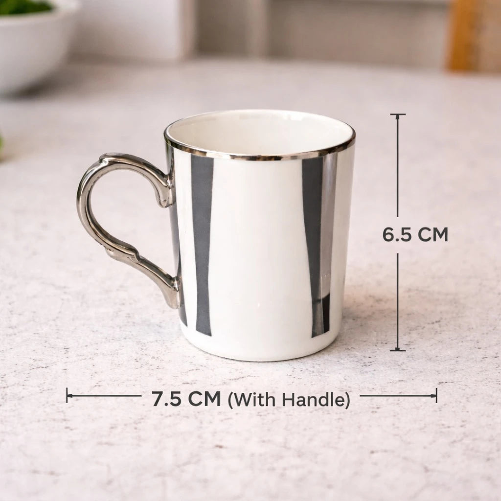 Porcelain Coffee Cup Set of 6 Turkish Coffee Espresso Cups Silver Stripe Luxury Drinkware