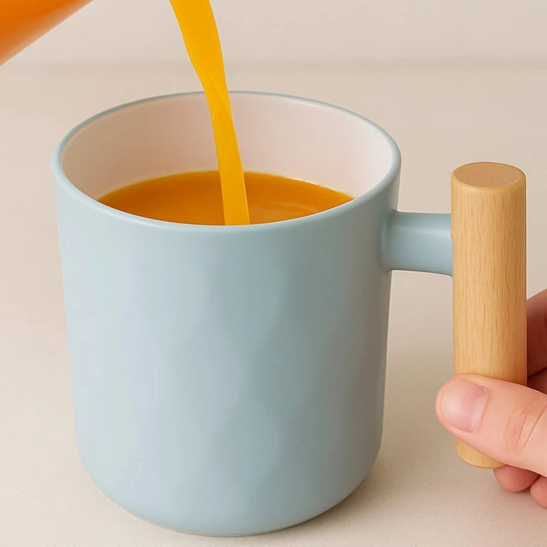 Non Breakable Plastic Mug With Wooden Handle