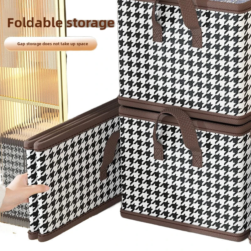 Foldable Fabric Storage Box Closet Organizer Basket with Handles Houndstooth Pattern