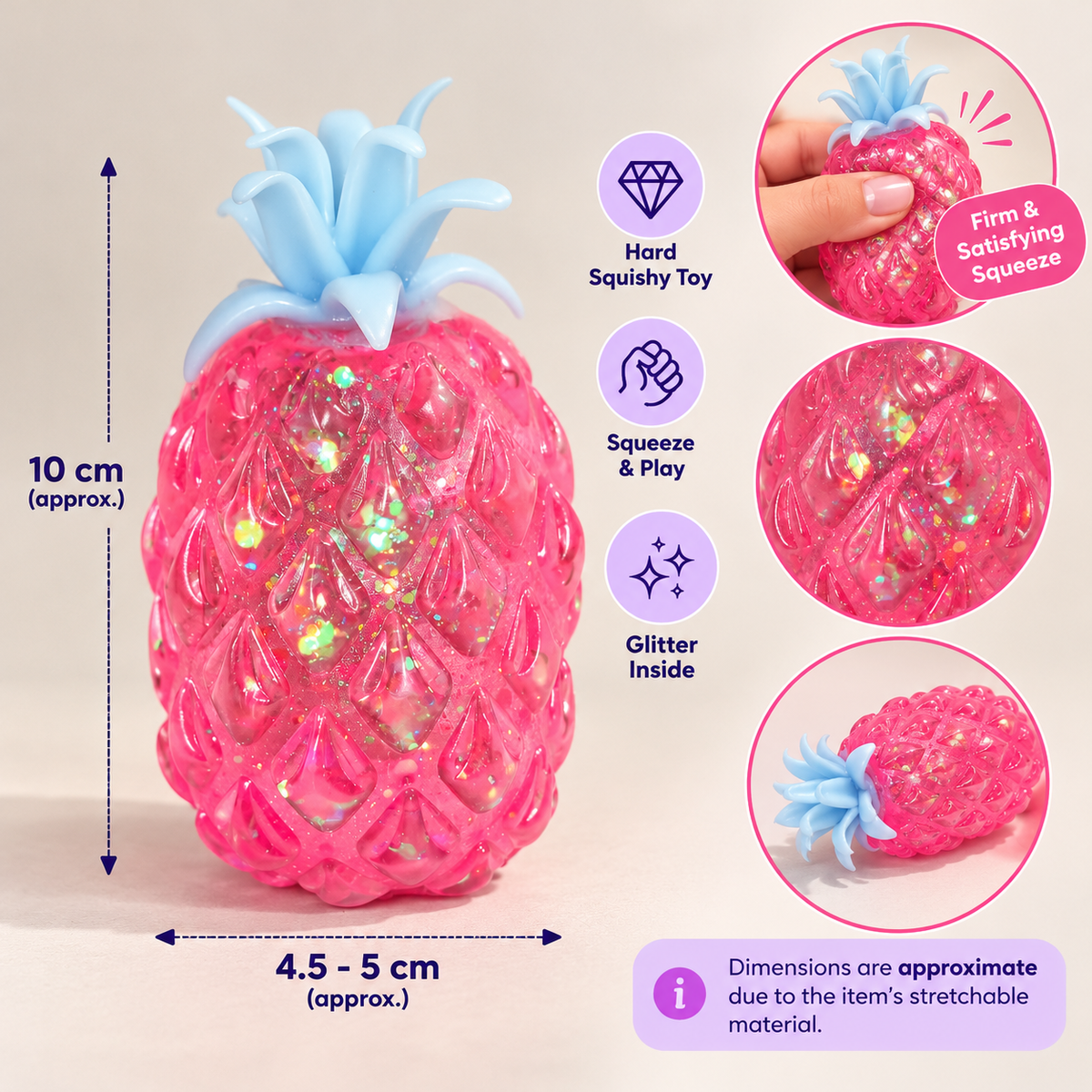 Pink Glitter Pineapple Hard Squishy Toy