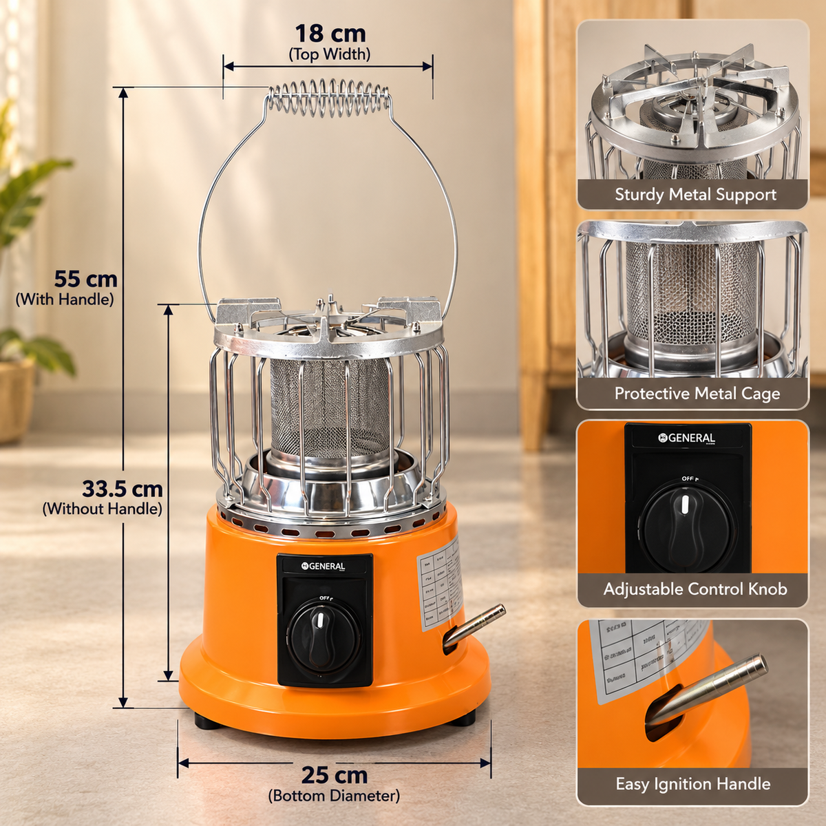 GENERAL 2 in 1 Portable LPG Gas Heater & Cooking Stove