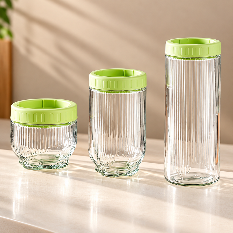 JUXIONG 3 Piece Stackable Glass Storage Jar Set