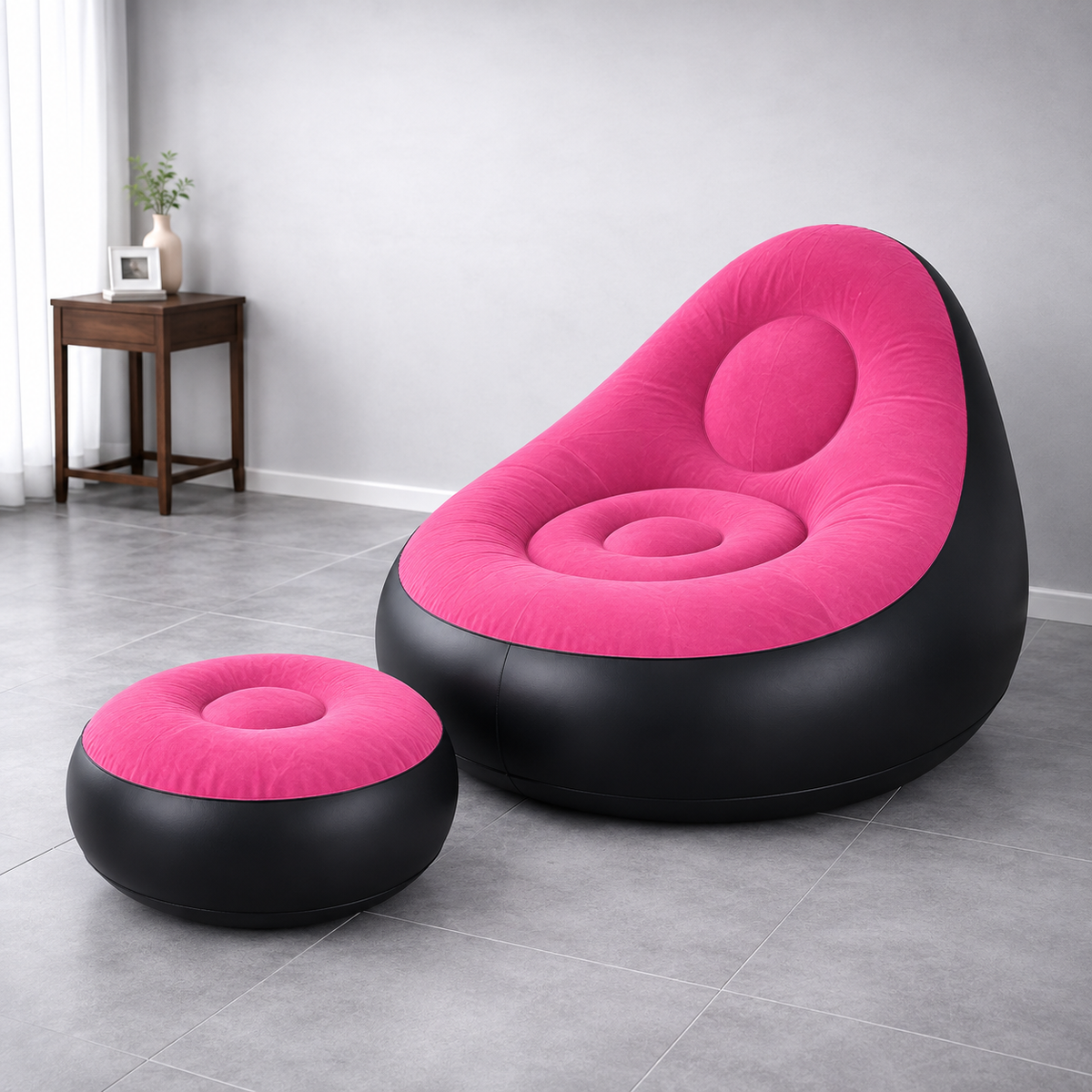 Inflatable Sofa Chair with Ottoman & Manual Air Pump