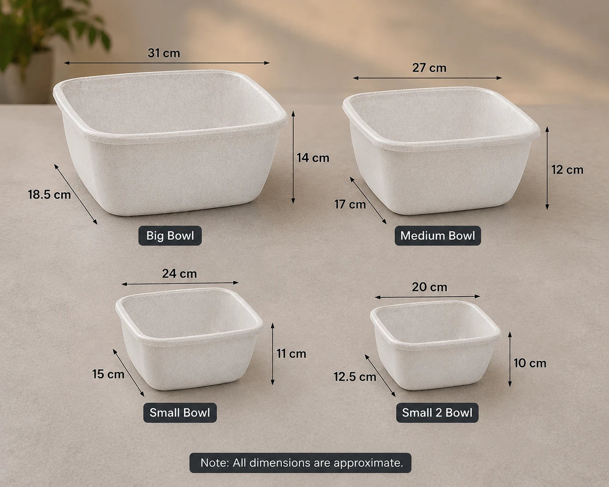 4 Piece Food Storage Bowl Set Nesting Kitchen Mixing & Serving Bowls in 4 Sizes