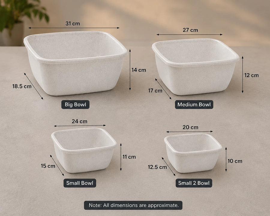 4 Piece Food Storage Bowl Set Nesting Kitchen Mixing & Serving Bowls in 4 Sizes