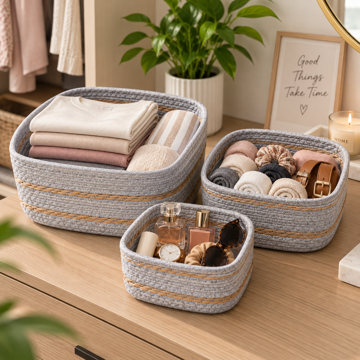 3 Piece Woven Storage Basket Set