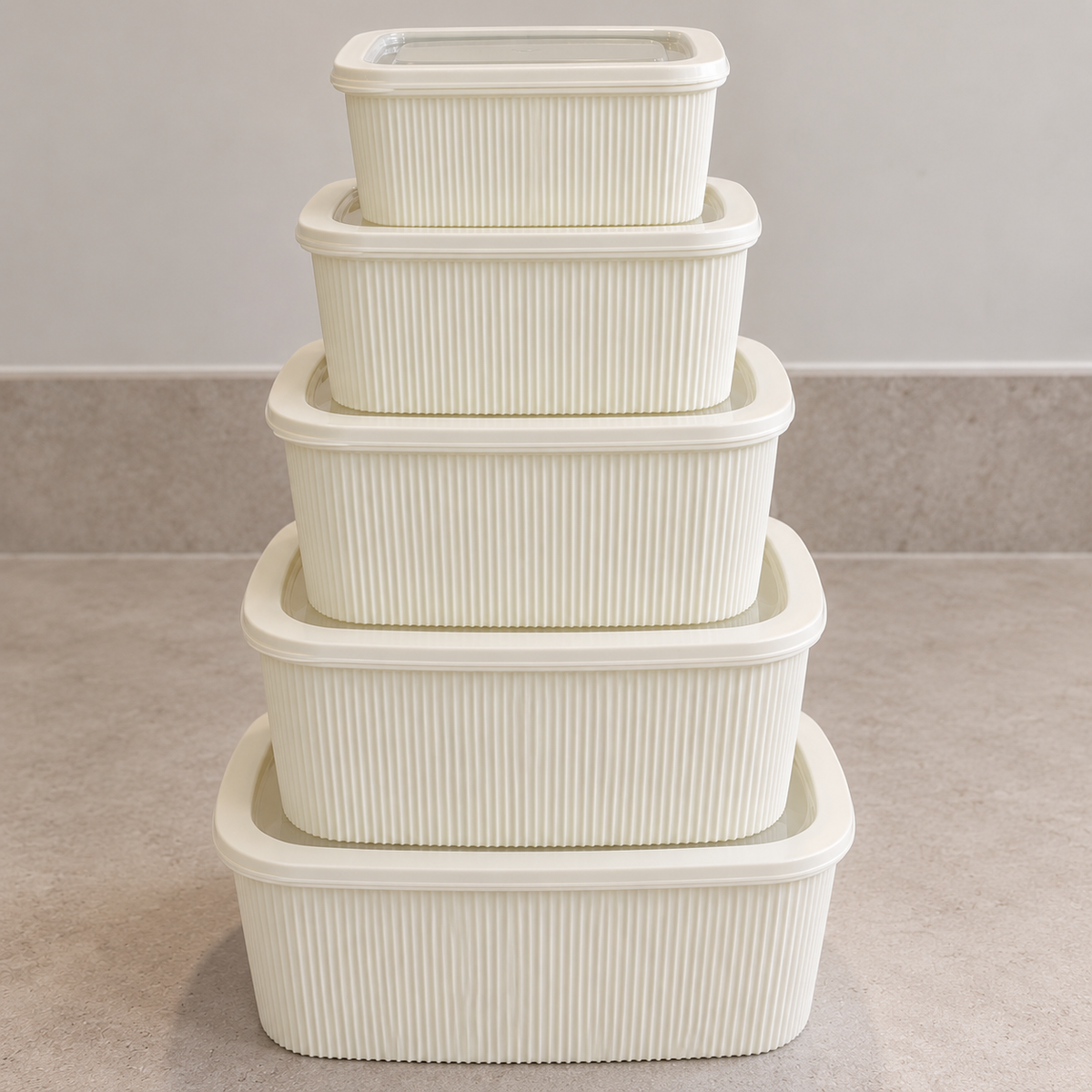 5 Piece Kitchen Food Storage Container Set with Translucent Lids