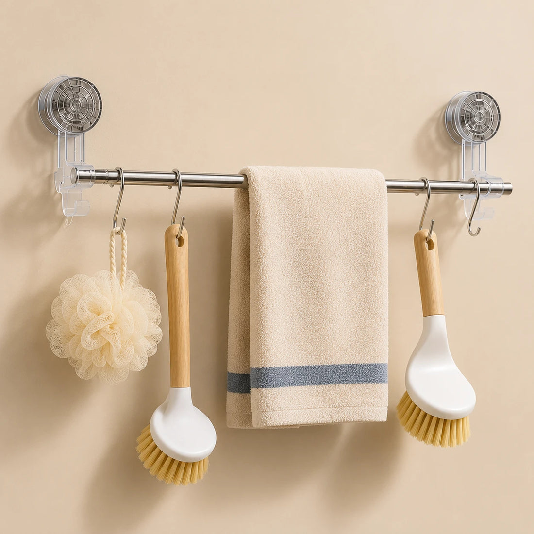 Adjustable Suction Cup Telescopic Towel Rack Bathroom Kitchen Wall Storage Bar