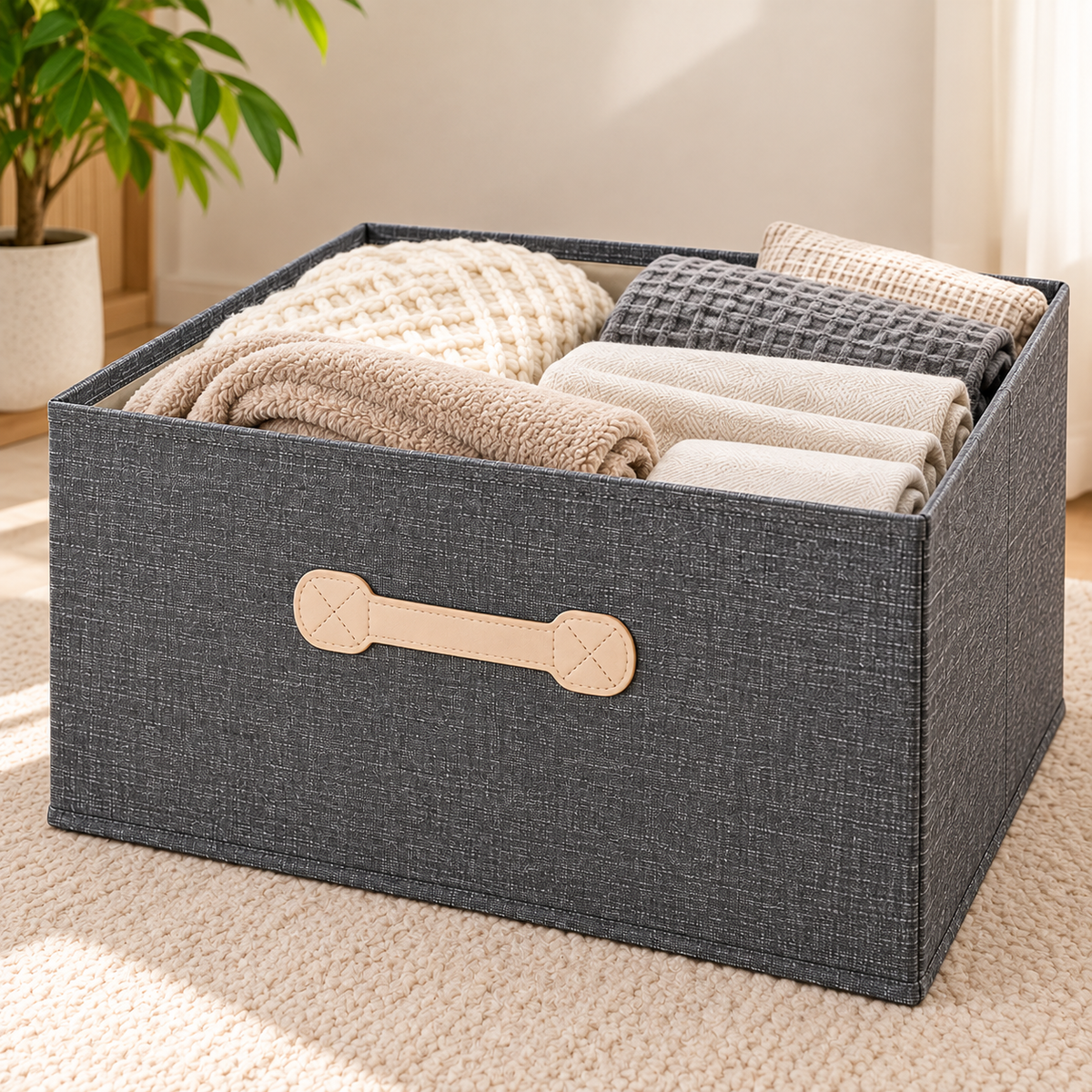 Large Foldable Fabric Storage Box with Lid