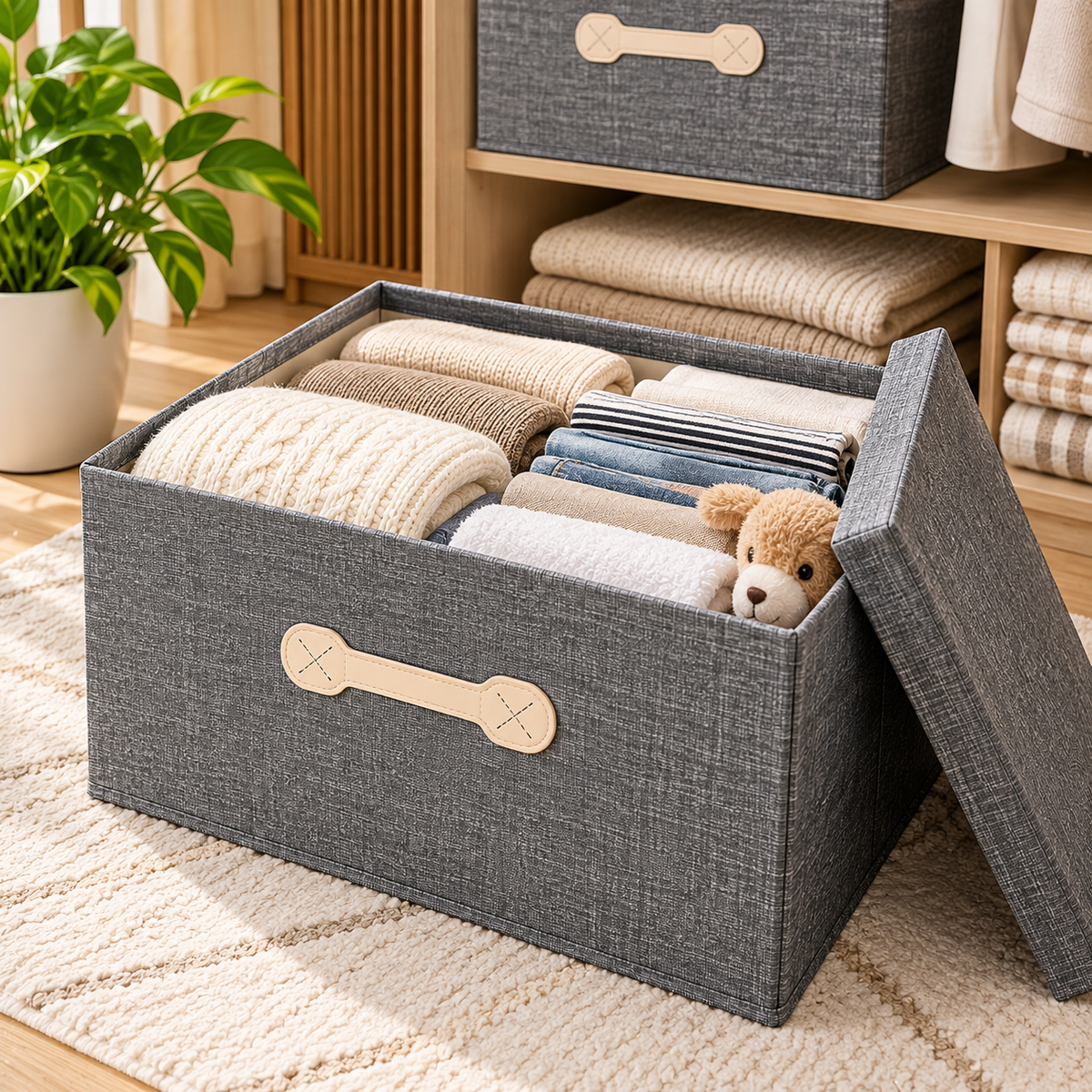 Medium Foldable Fabric Storage Box with Lid