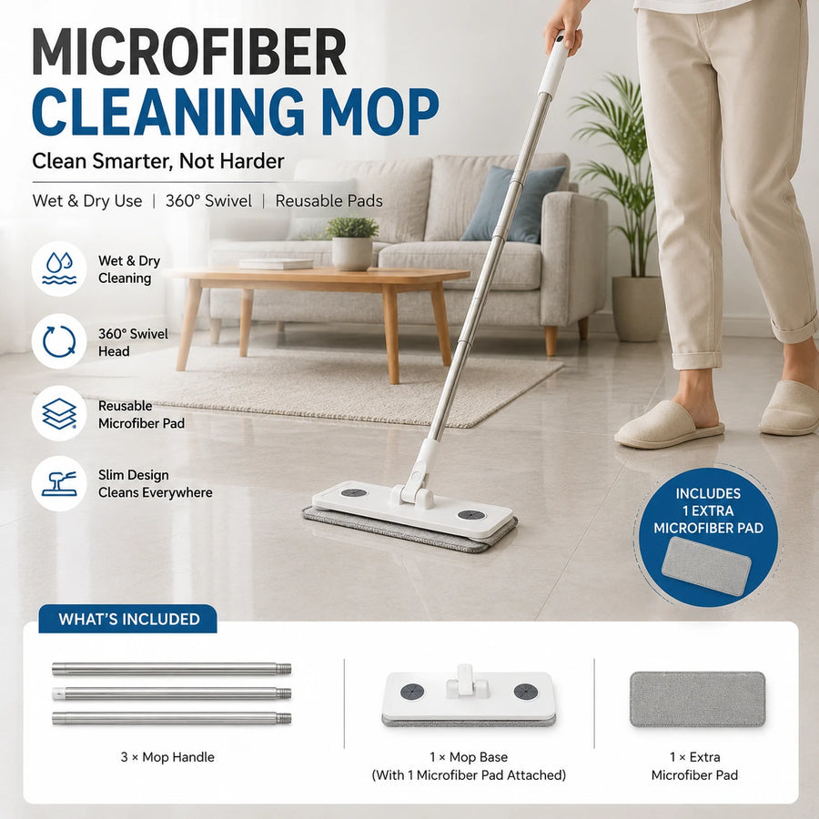 Flat Microfiber Mop Floor Cleaning Mop Reusable Cleaning Mop Wet Dry Floor Mop