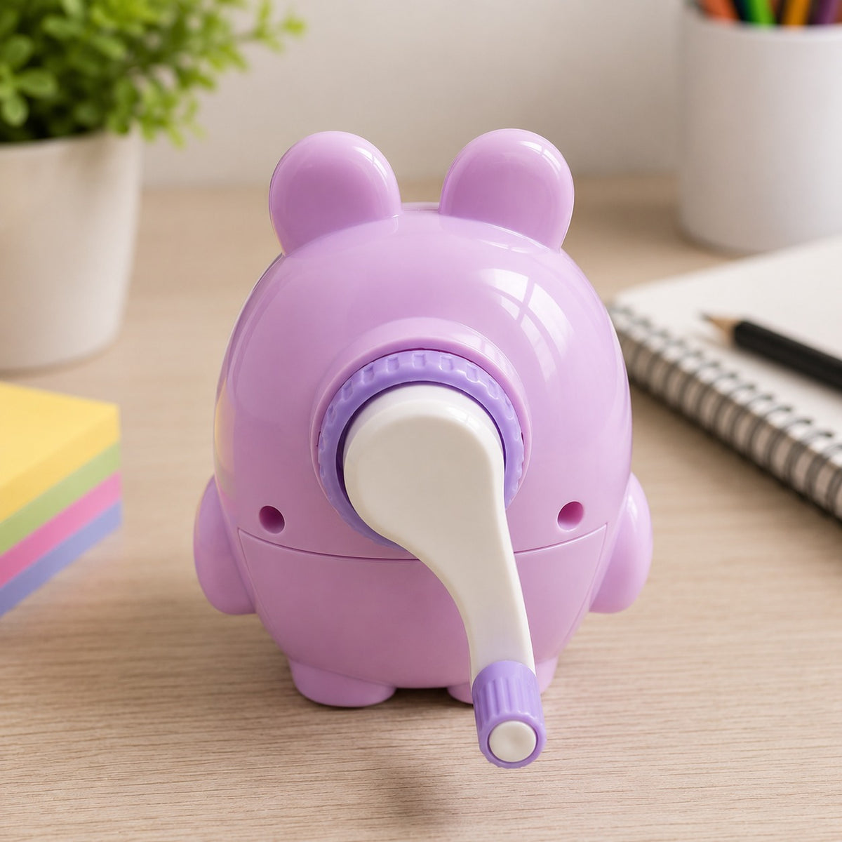 Manual Hand Crank Pencil Sharpener Bear Design with Detachable Shavings Box for School Office Kids Study and Stationery