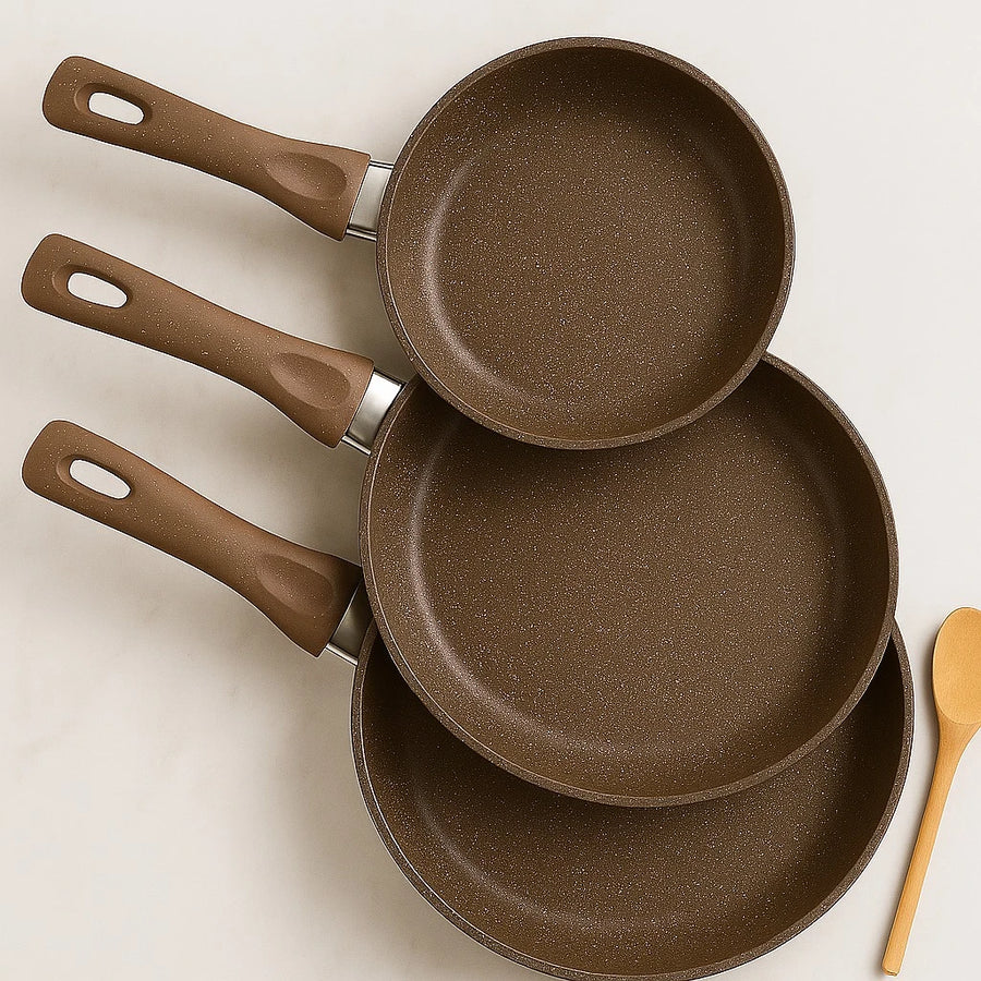 BAROLY Non Stick Stone Coated Fry Pan Set 18cm 22cm 26cm Cooking Pans Kitchen Cookware