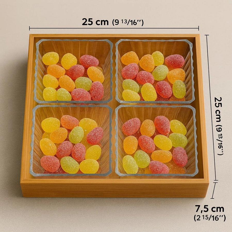 Acrylic Bamboo 4-Compartment Serving Candy Box