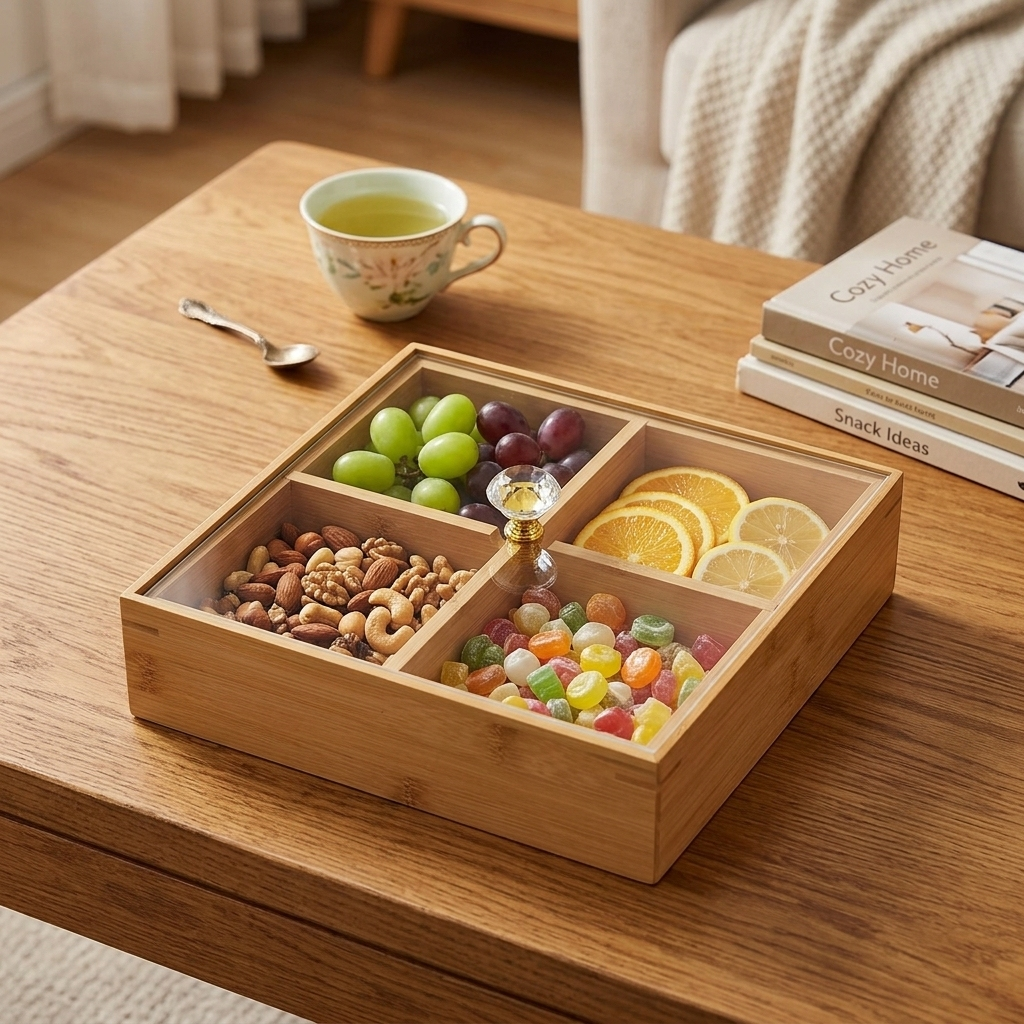 Bamboo 4 Compartment Candy Storage Box
