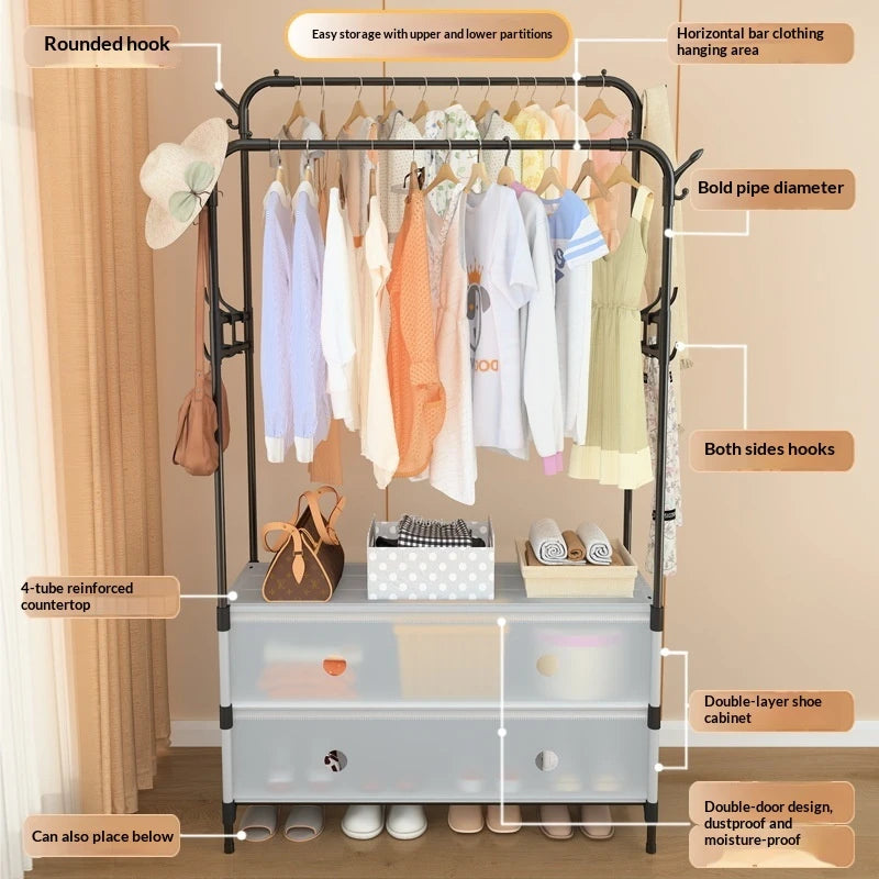 Double Clothes Rack with Covered Shoe Storage 63 × 28 × 175 cm