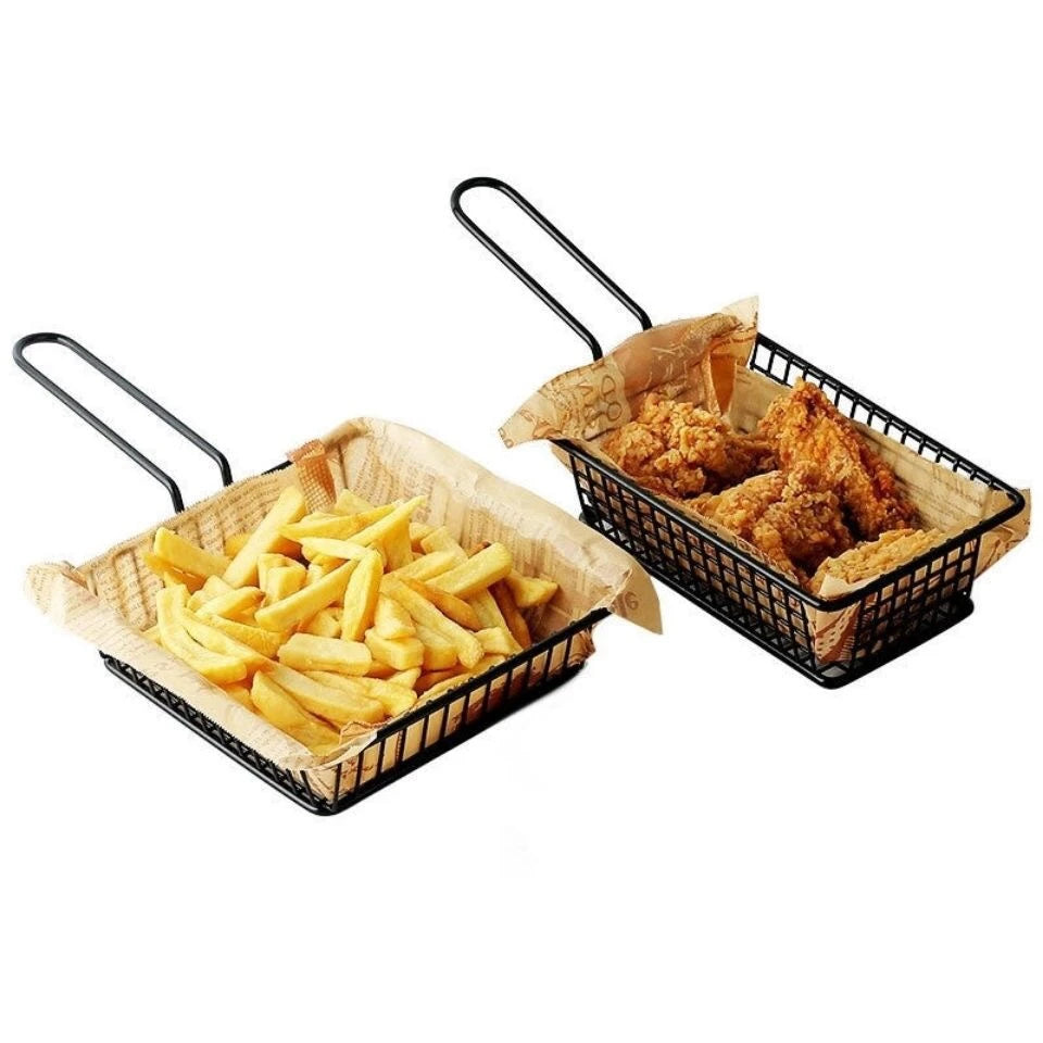 Iron Frying and Serving Basket with Long Handle for Fries Chicken Wings Bread and Snacks