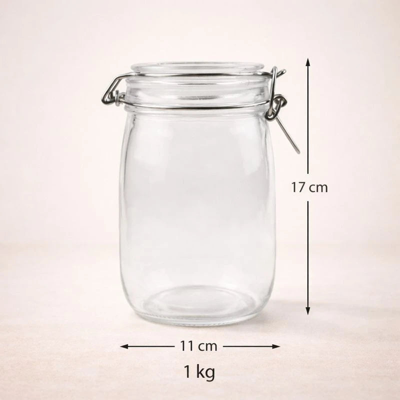 Airtight Glass Pickle & Jam Storage Jar with Metal Clamp Lid – Food Storage, Fermentation & Pantry Container 1 kg
