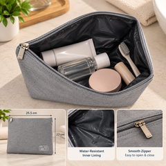 Water Resistant Cotton Linen Toiletry Pouch with Zipper