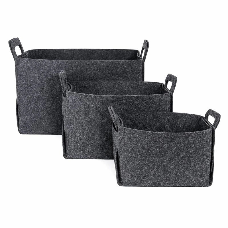 Almaamoun Felt Storage Basket Organizer Set Foldable Felt Storage Bins Soft Fabric Storage Boxes With Handles Home Closet Shelf Organizer 3 Pieces