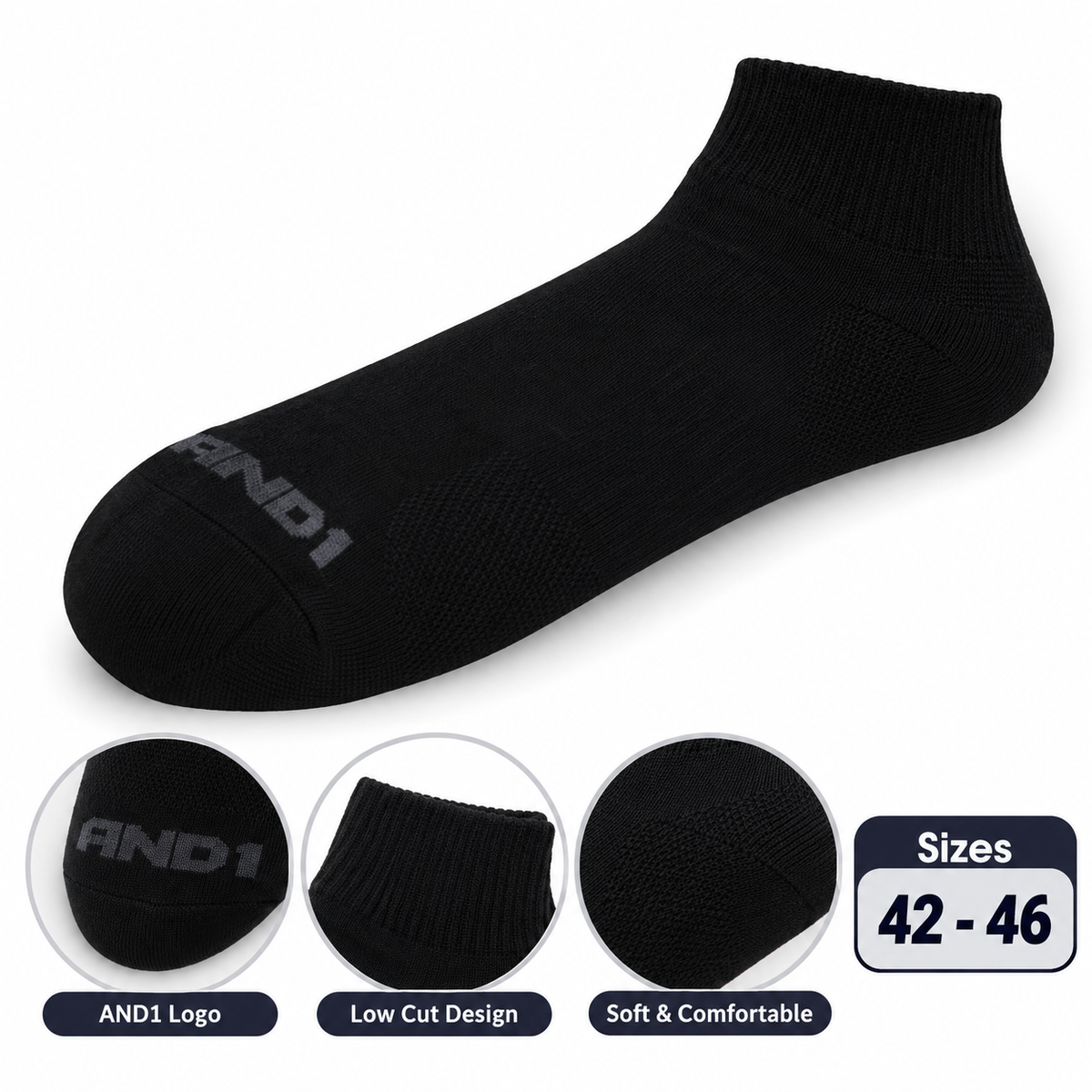 AND1 Low Cut Black Socks – Set of 3 Pairs