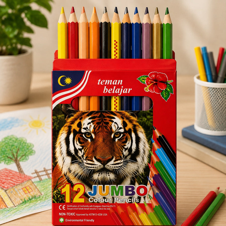 Jumbo Colored Pencils Set of 12 Non Toxic Colouring Pencils for Kids School Drawing Art and Creative Activities