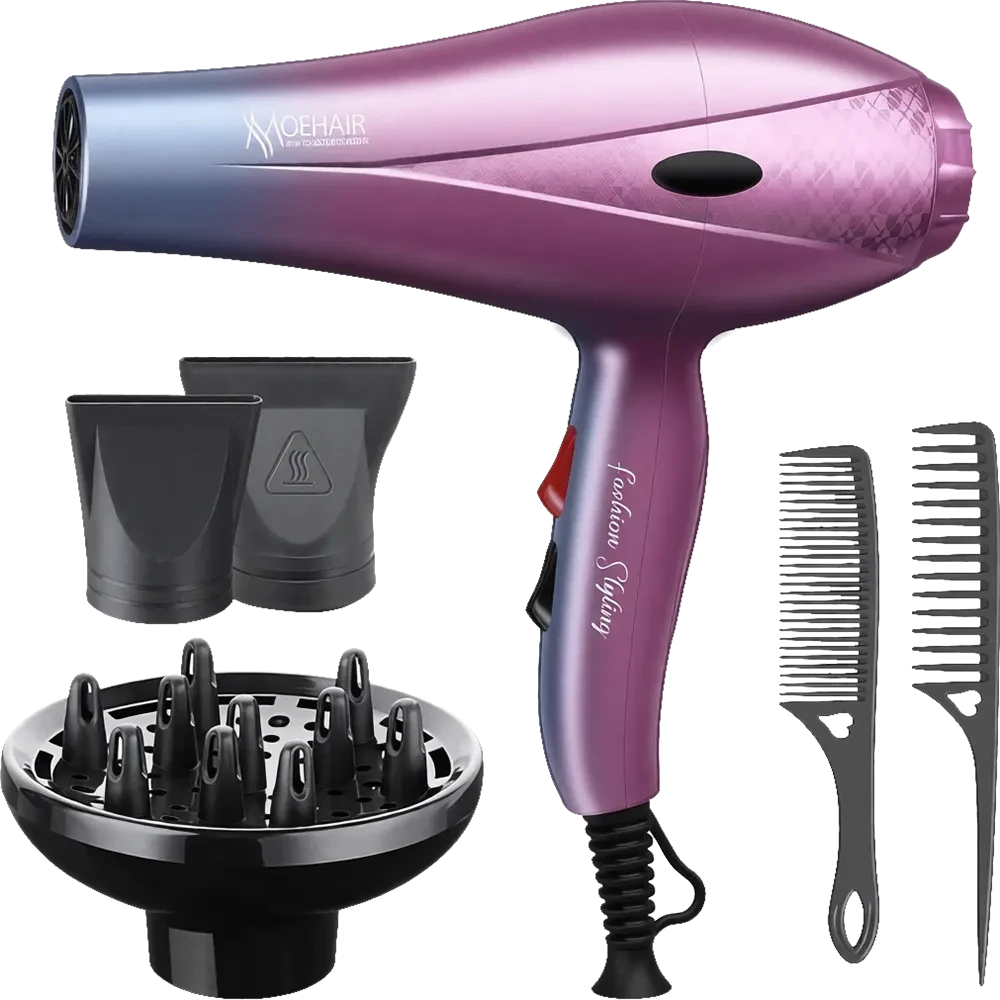 Professional Hair Brush Dryer with Diffuser & Concentrator Nozzles | High Power Hair Styling Dryer Travel Set