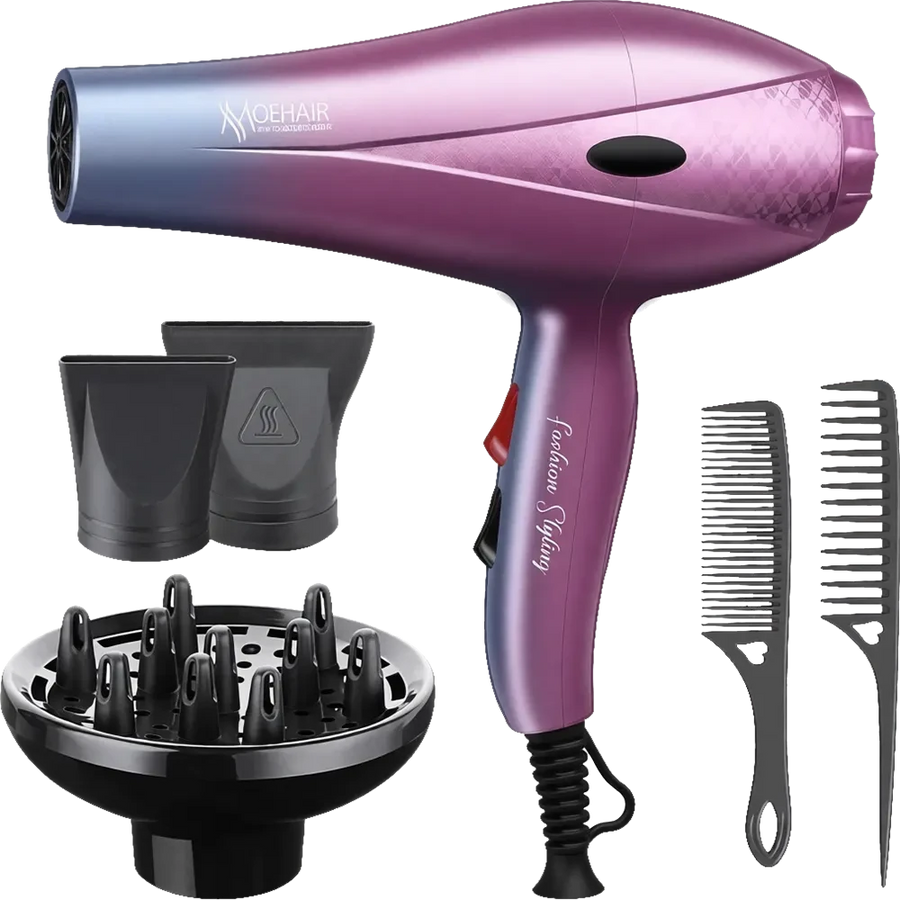 Professional Hair Brush Dryer with Diffuser & Concentrator Nozzles | High Power Hair Styling Dryer Travel Set
