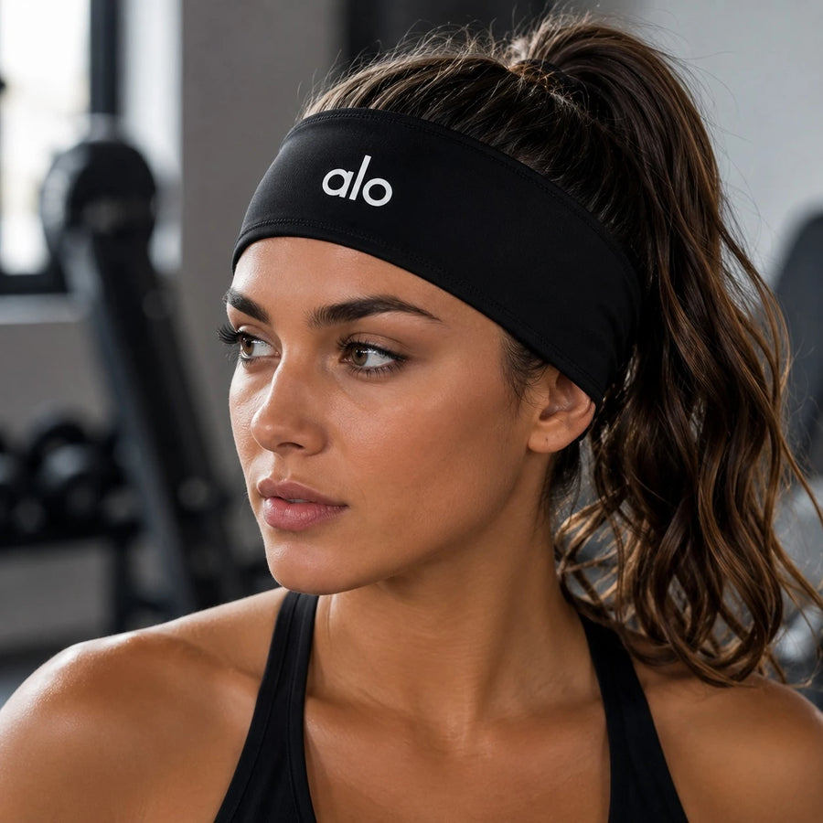 Alo Style Ribbed Sports Headband Stretch Polyester Workout Sweatband for Men & Women