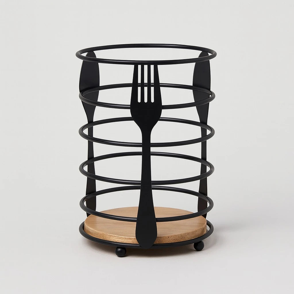 Black Round Metal Cutlery Holder - Image 1