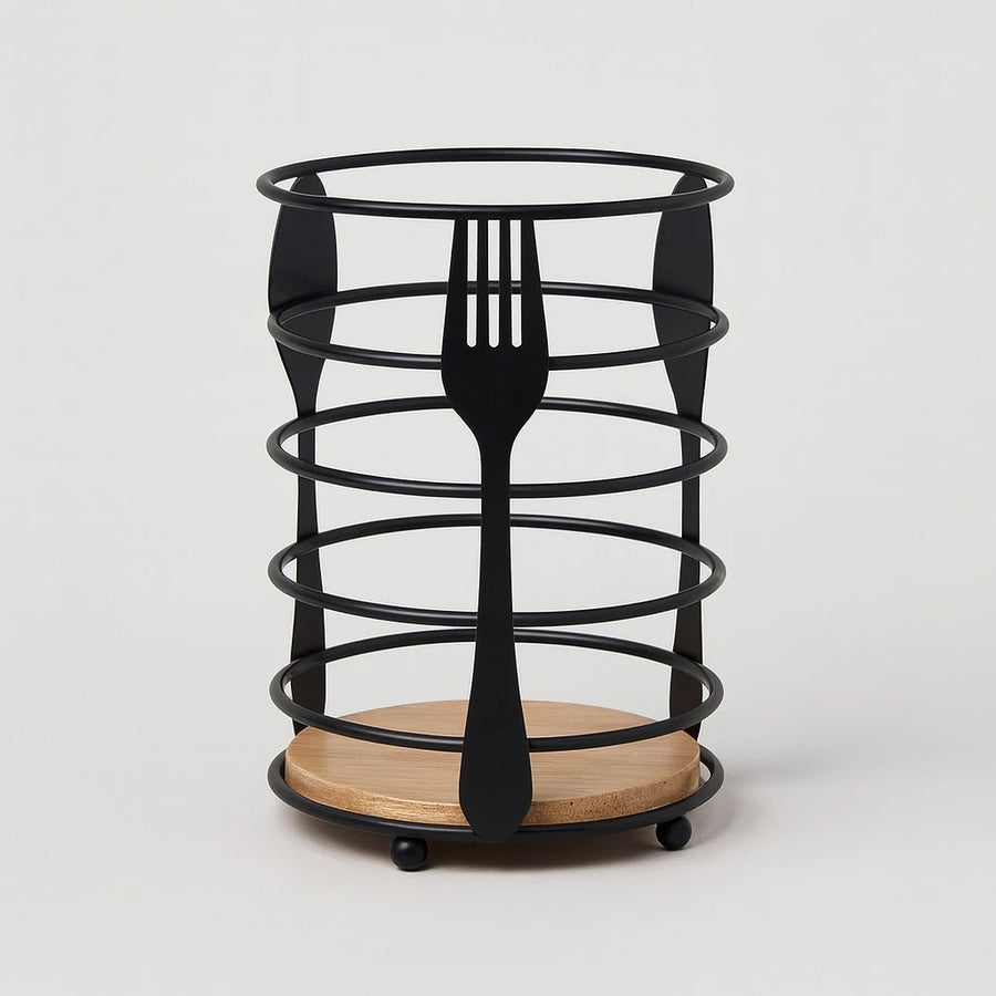 Black Round Metal Cutlery Holder
