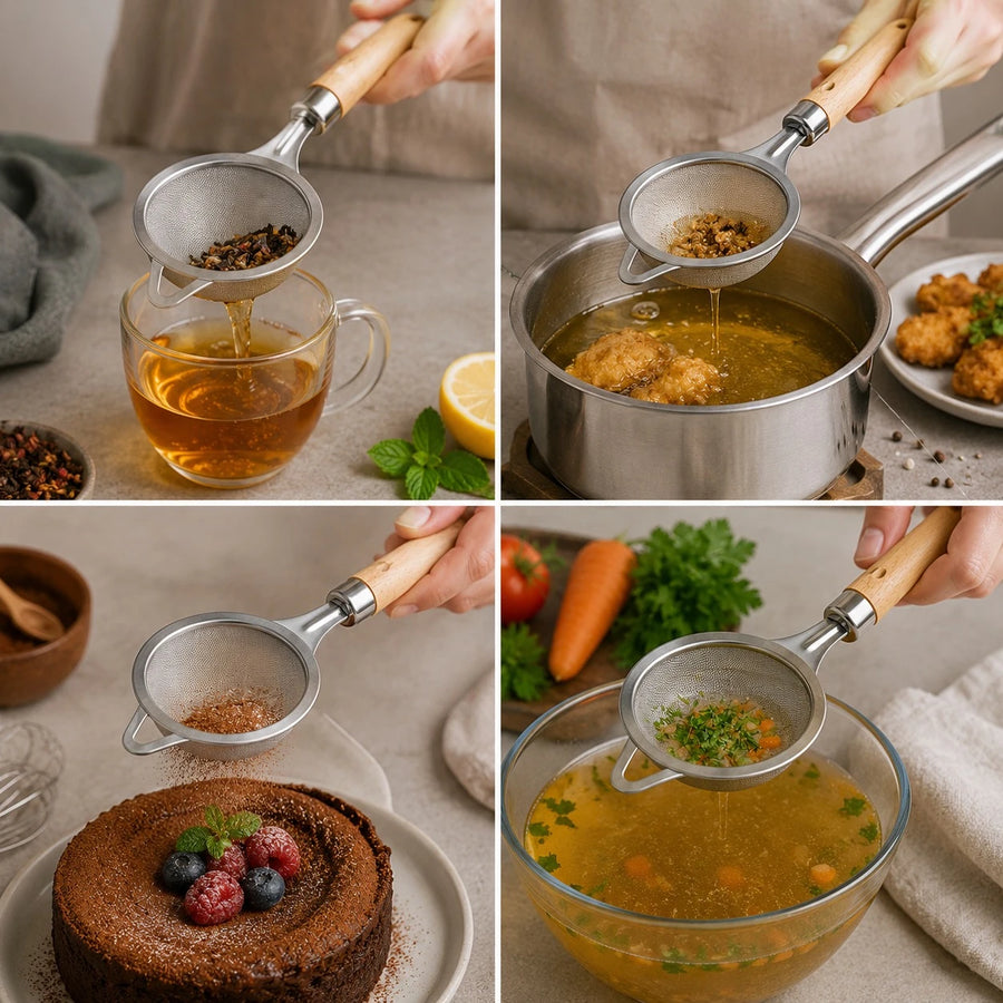Adawat Stainless Steel Fine Mesh Tea Strainer Wooden Handle Kitchen Sieve Filter Strainer 6 cm 23 cm