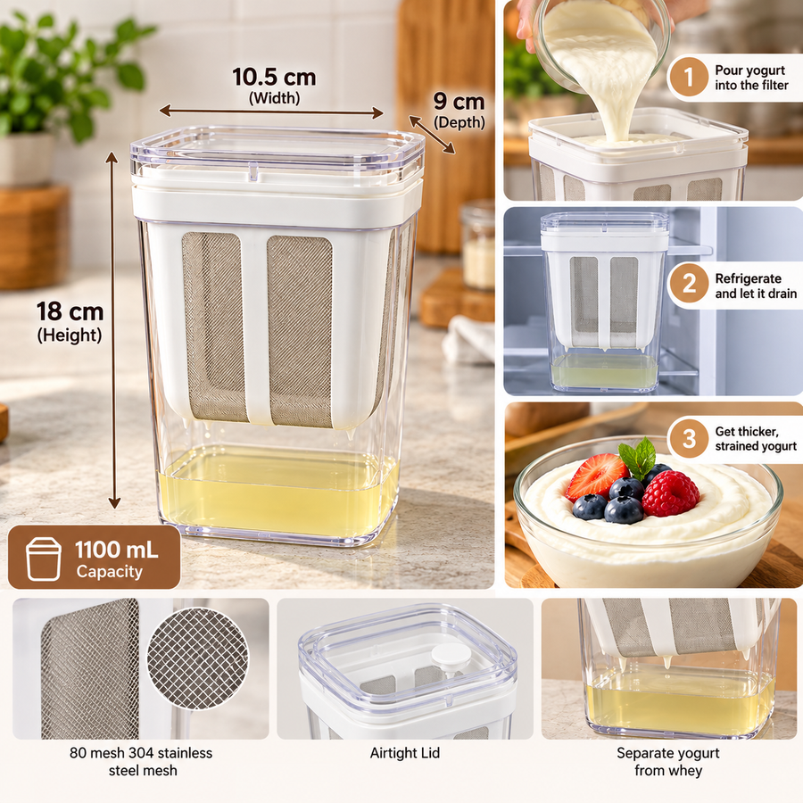 1100 mL Yogurt Strainer with Stainless Steel Mesh Filter