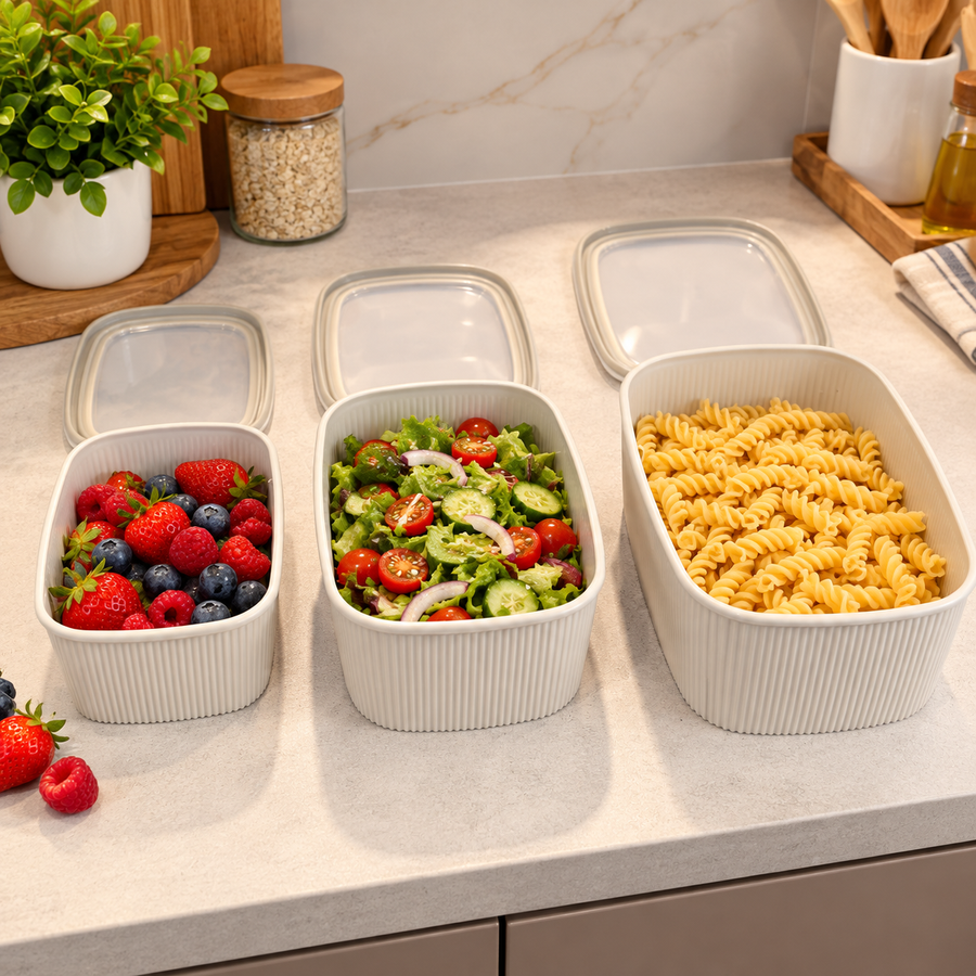 3 Piece Kitchen Food Storage Container Set with Translucent Lids