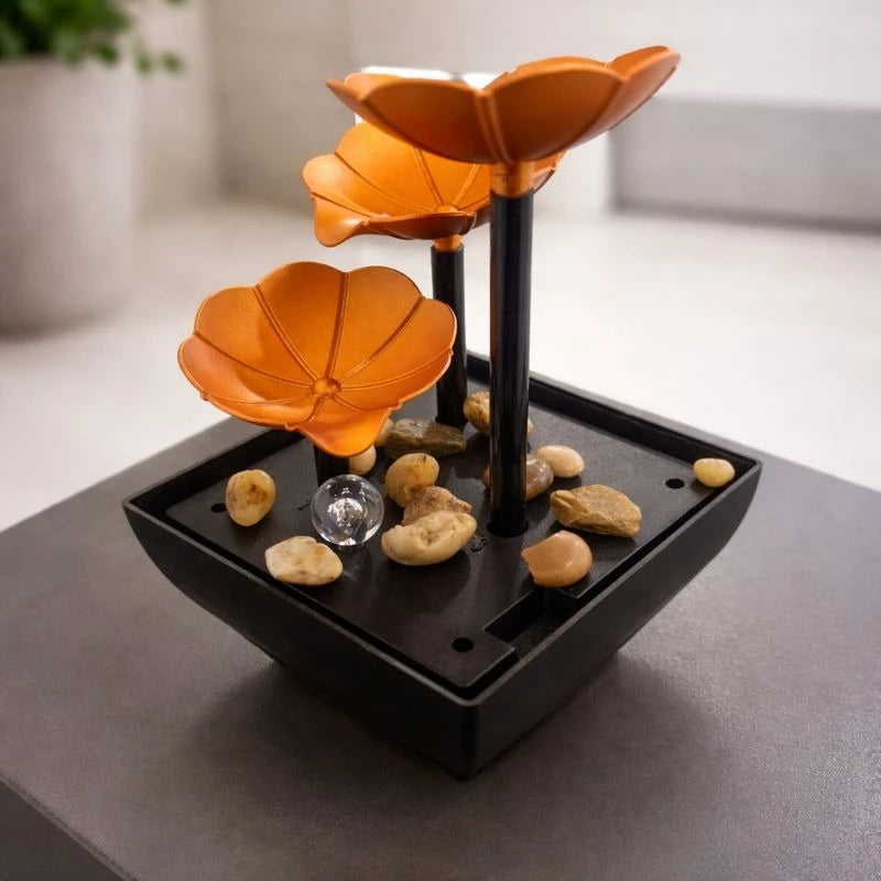 Indoor Tabletop Water Fountain Lotus Zen Decorative Waterfall Feng Shui Home Office Desk Relaxation Decor