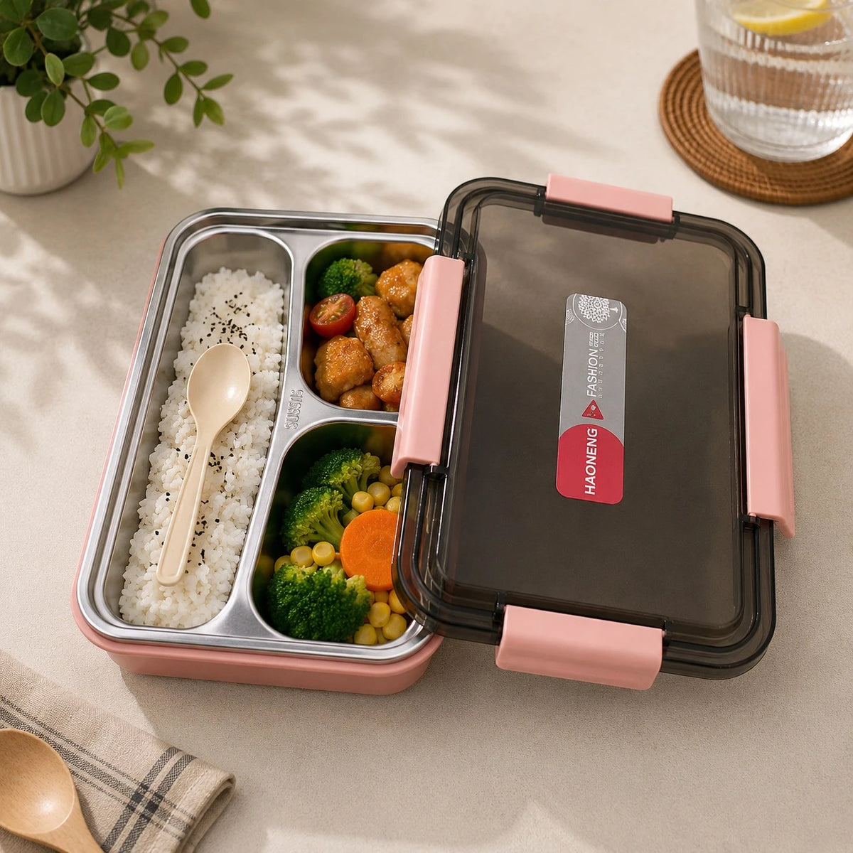Stainless Steel Bento Lunch Box with 3 Compartments | Leak Proof Food Storage Container - Image 4