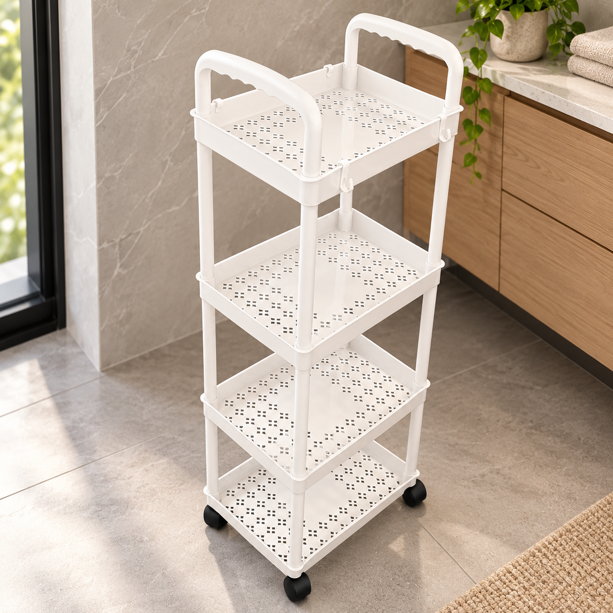 4 Tier Rolling Storage Rack Kitchen & Bathroom Organizer