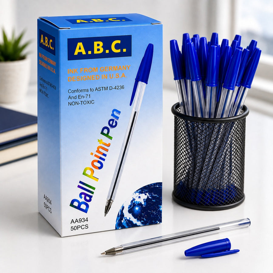 Blue Ball Point Pens Box of 50 Smooth Writing Non Toxic Pens for Office School Study and Everyday Writing