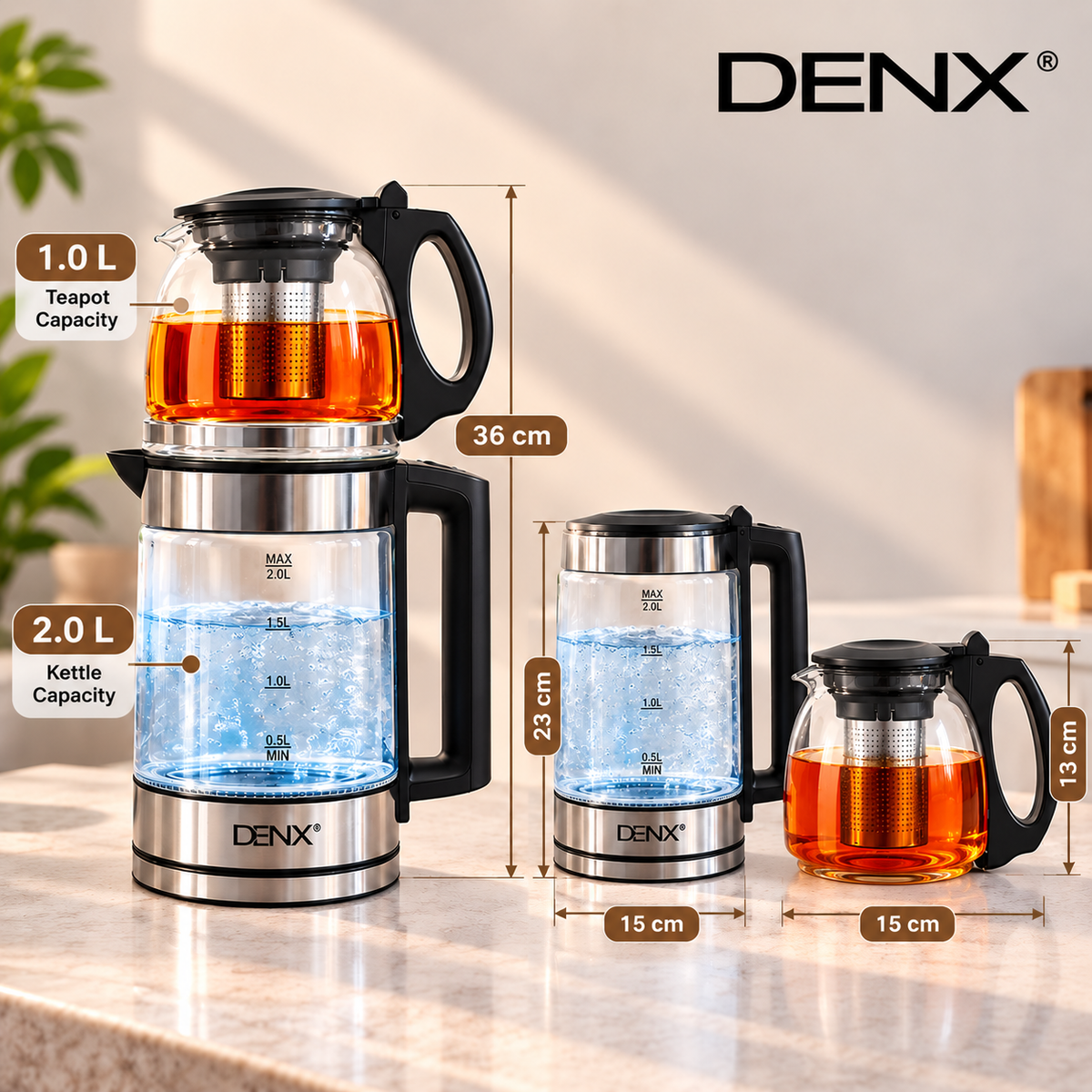 DENX 2 in 1 Electric Kettle and Teapot Set