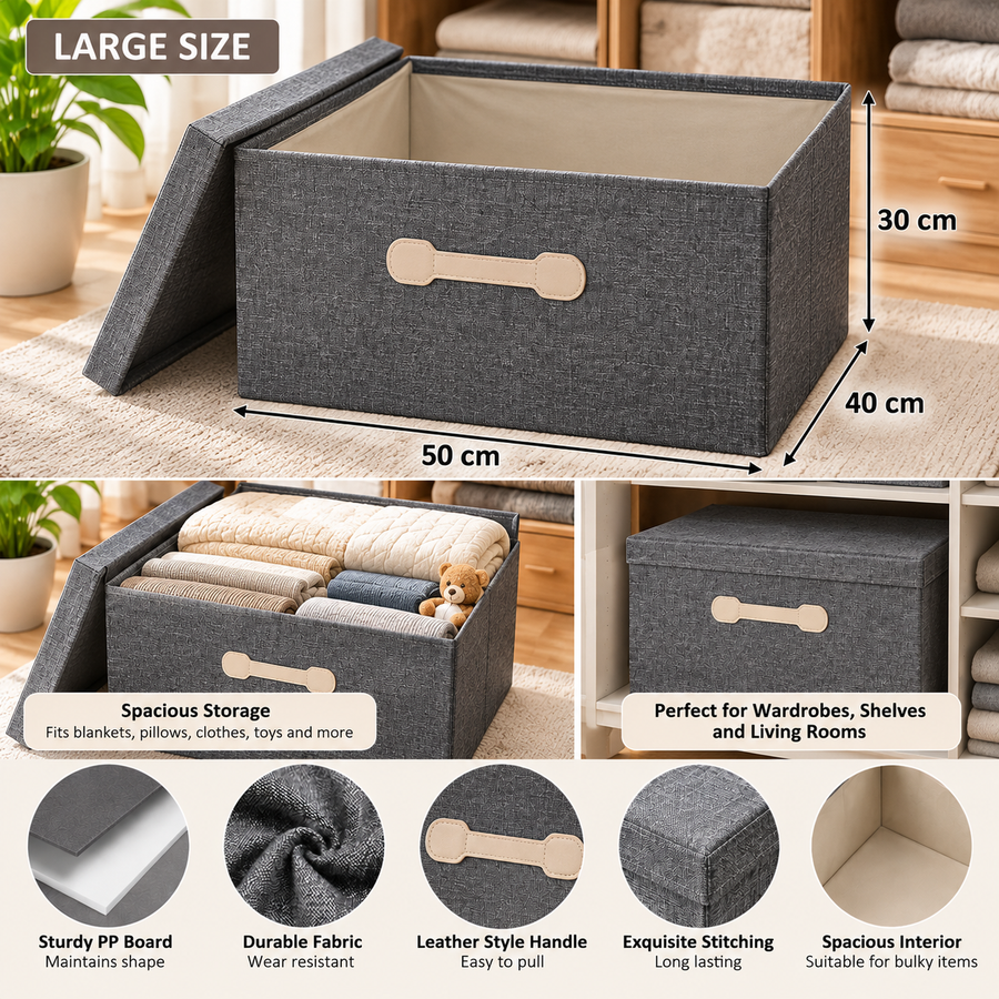 Large Foldable Fabric Storage Box with Lid