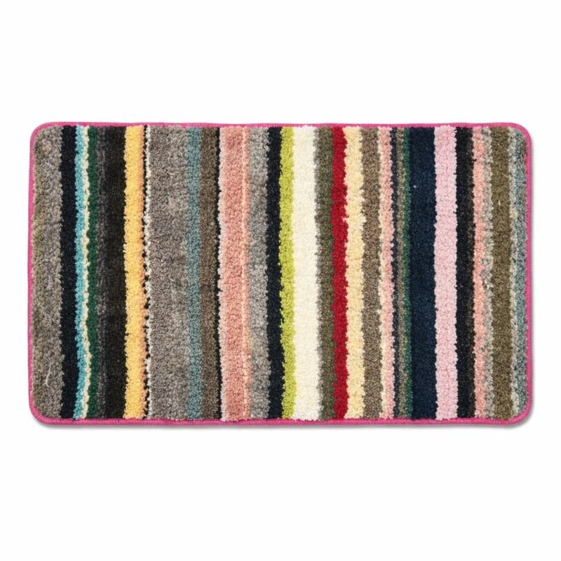 Colorful Striped Anti-Slip Bath Mat Rug for Bathroom & Entryway – Soft Plush Texture (80 × 47 cm)