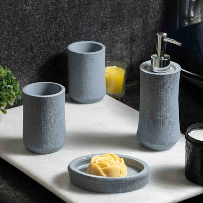 Gray Textured Bathroom Accessories Set with Soap Dispenser Tumbler & Soap Dish