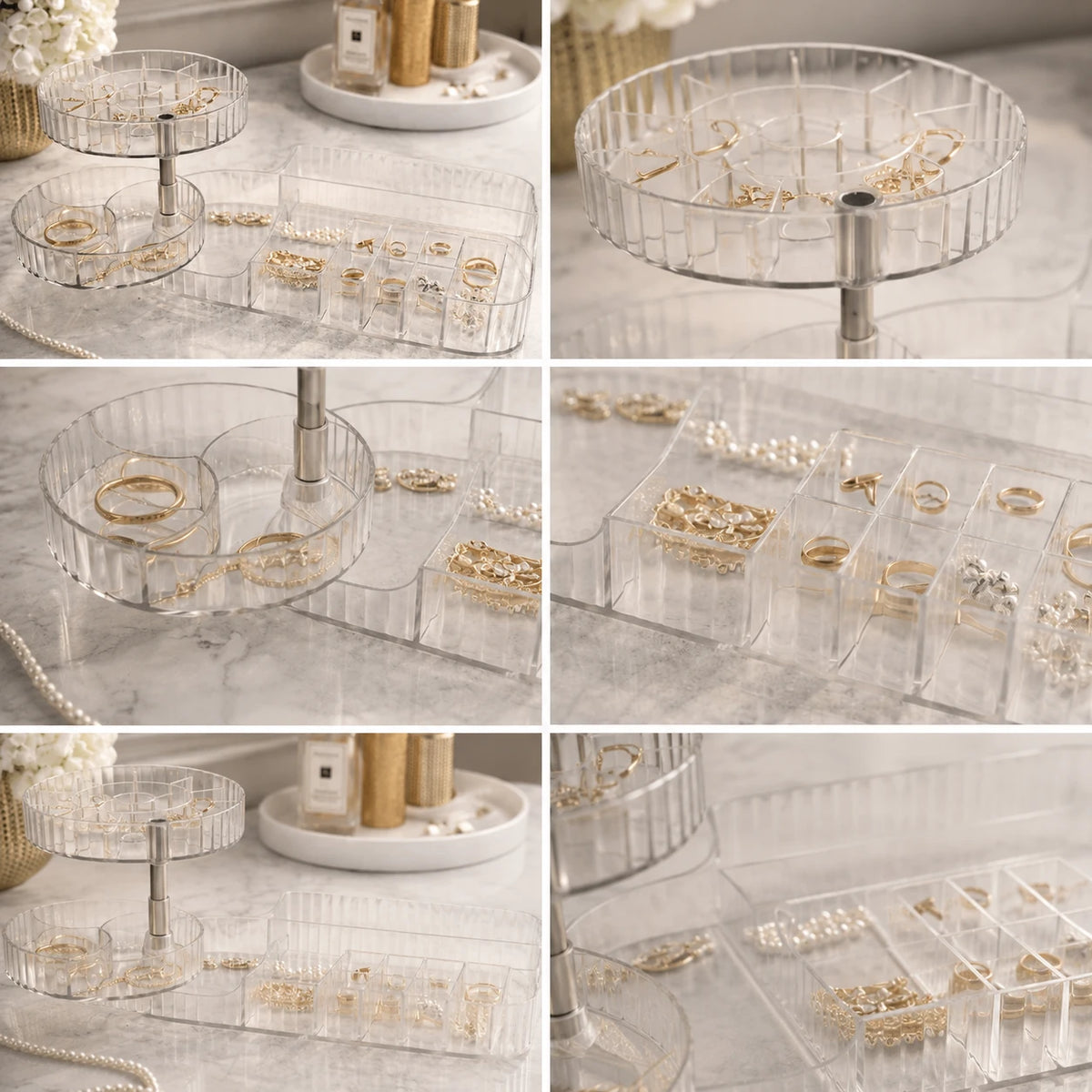 360° Rotating Jewelry Organizer Acrylic Jewelry Storage Box with Compartments